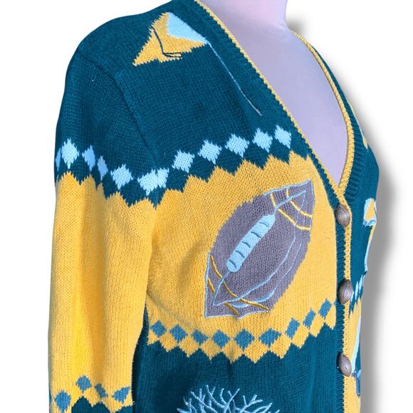 Vintage 90s Green Bay Packers Football Knit Cardigan Sweater Small Cheesehead - Picture 2 of 11